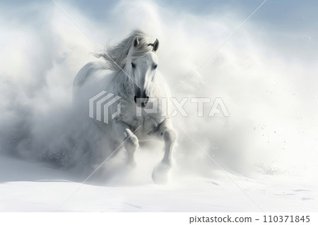 Horse runs gallop on the winter field 110371845