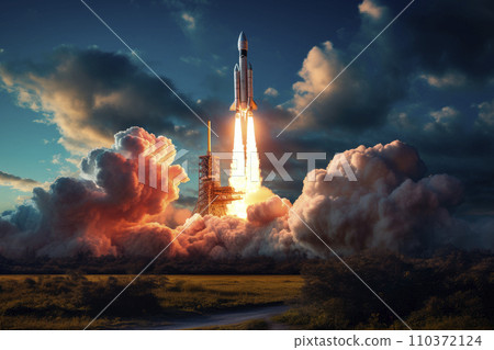 Spaceship majestically launched into the sky 110372124