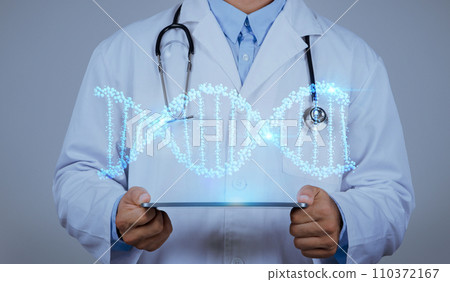 Unrecognizable doctor embraces augmented reality to fine-tune virtual DNA with CRISPR for patients 110372167