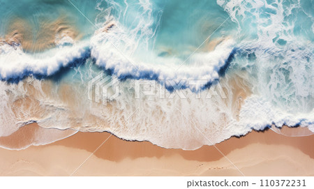 Sandy beach and beautiful waves from top-down view 110372231