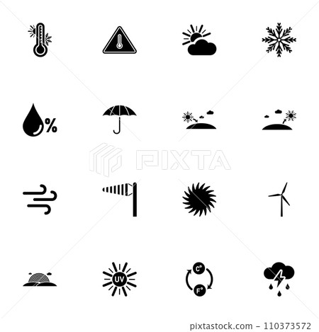 Weather icon - Expand to any size - Change to any colour. Perfect Flat Vector Contains such Icons as air, atmospheric, cyclone, thermometer, cold, heat, snow, wind, uv, flake, sunset, sun, blizzard Weather icon - Expand to any size - Change to any colour. Perfect Flat Vector Contains such Icons as air, atmospheric, cyclone, thermometer, cold, heat, snow, wind, uv, flake, sunset, sun, blizzard 110373572