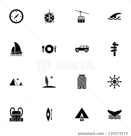 Vacation icon - Expand to any size - Change to any colour. Perfect Flat Vector Contains such Icons as boat, sail, surf, yacht, windsurf, compass, vacation, cruise, travel, tent, beach, camping, sea 110373573