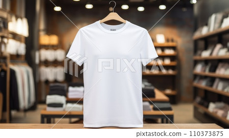 White T-Shirt Mockup Display in a clothing store 110373875