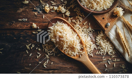 Wooden Spoon with Rice 110373878