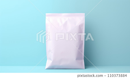 A mock-up of an empty white paper bag with a zipper, highlighted on a blue background 110373884