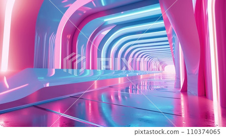 3d render. Abstract background of blue pink neon stripes and ribbons ascending. Modern wallpaper 3d render. Abstract background of blue pink neon stripes and ribbons ascending. Modern wallpaper 110374065