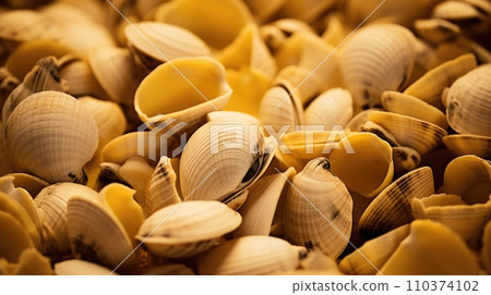 Close-up of a pile of yellow shells. 110374102
