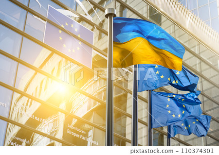Flags of Ukraine and European Union 110374301