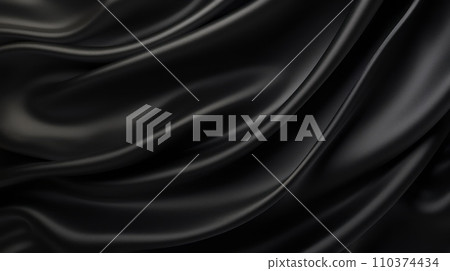 Abstract black background. Silk satin fabric. Luxury background for design. Beautiful soft folds Abstract black background. Silk satin fabric. Luxury background for design. Beautiful soft folds 110374434