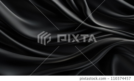 Abstract black background. Silk satin fabric. Luxury background for design. Beautiful soft folds Abstract black background. Silk satin fabric. Luxury background for design. Beautiful soft folds 110374457