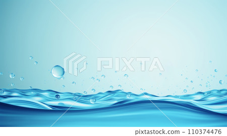 Water wave with air bubbles on blue background. World Water Day,copy space.Illustration for your design Water wave with air bubbles on blue background. World Water Day,copy space.Illustration for your design 110374476