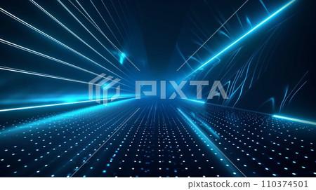 Beautiful abstract futuristic dark background with with many lines neon blue glow 110374501