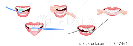 Oral Care and Dental Hygiene with Mouth Cleaning Vector Set 110374641