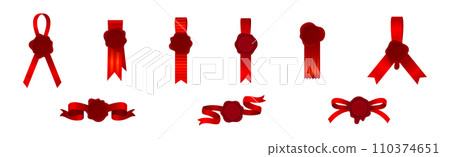 Wax Stamp and Seal with Red Ribbons Vector Set Wax Stamp and Seal with Red Ribbons Vector Set 110374651