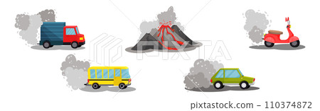 Air Pollution Sources with Industrial Fume and Toxic Waste Emission Vector Scene Set Air Pollution Sources with Industrial Fume and Toxic Waste Emission Vector Scene Set 110374872