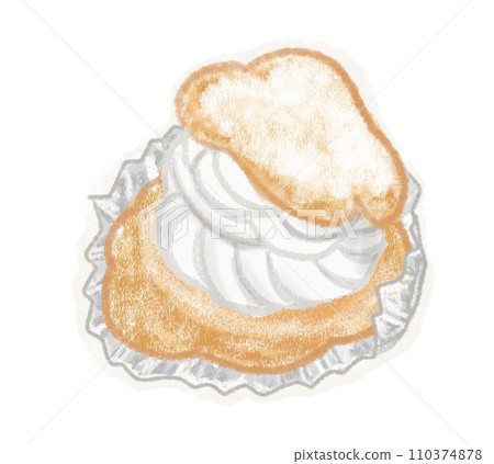 手繪彩色鉛筆蠟筆觸感,來自懷舊小鎮蛋糕店的奶油泡芙 手繪彩色鉛筆蠟筆觸感,來自懷舊小鎮蛋糕店的奶油泡芙 110374878