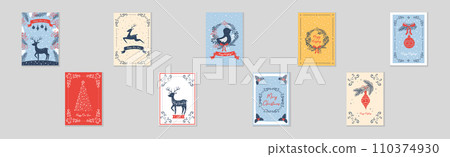 Merry Christmas and Winter Holiday Greeting Card Vector Template Set 110374930