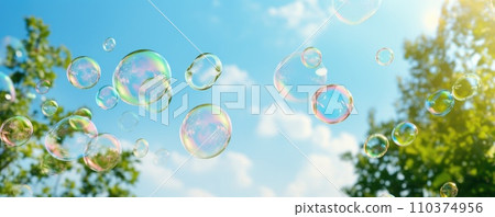 AI-generated content. soap bubbles in park in summer landscape AI-generated content. soap bubbles in park in summer landscape 110374956