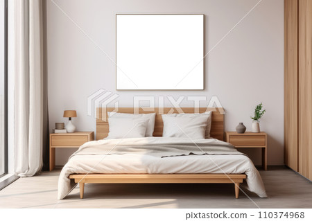 Bedroom interior with a bed and mock-ups of paintings on the wall Bedroom interior with a bed and mock-ups of paintings on the wall 110374968