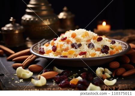 Rice with dried fruits and nuts Rice with dried fruits and nuts 110375011