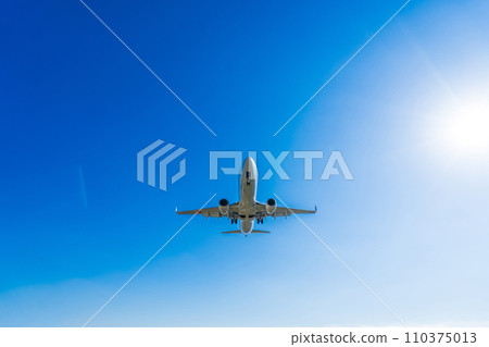 Toyonaka City: Landing aircraft looking up from the Senri River bank 110375013