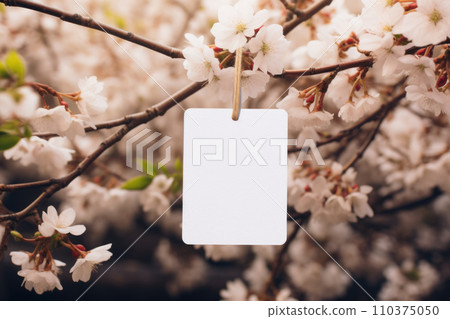 A mock-up of a white card, a tag hanging 110375050