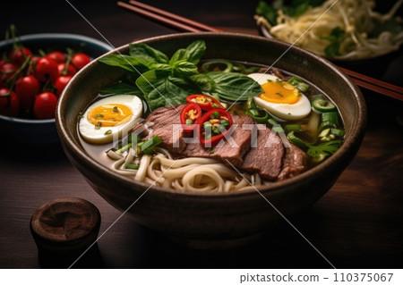 Pho Bo soup with meat and noodles Pho Bo soup with meat and noodles 110375067