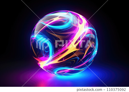 Abstract multicolored energy sphere made of particles and waves of magical glow on a dark background Abstract multicolored energy sphere made of particles and waves of magical glow on a dark background 110375092