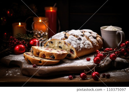 Christmas stollen with winter holidays decoration 110375097