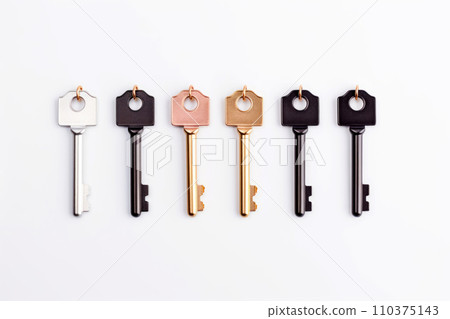 A set of colored keys isolated on a white background 110375143