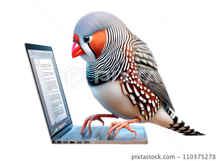 Zebra finch working on a computer [AI generated] 110375278