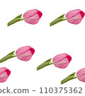 Seamless pattern of tender pink tulips with green stem on white background 110375362