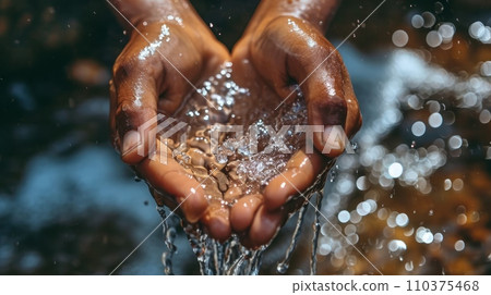 Banner depicting hands holding water, preserving nature 110375468