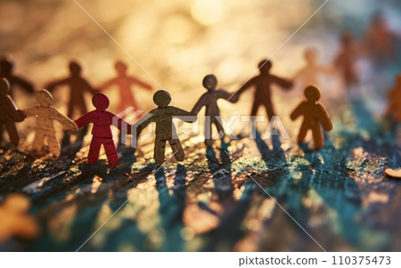 Group of paper people holding hands. Teamwork concept. Selective focus. Group of paper people holding hands. Teamwork concept. Selective focus. 110375473