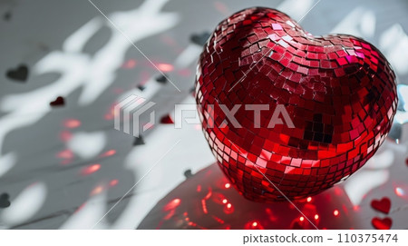 A Shimmering Red Heart-Shaped Disco Ball.Valentine's day background A Shimmering Red Heart-Shaped Disco Ball.Valentine's day background 110375474