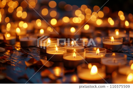 A candle vigil with many lit candles, symbolizing remembrance and hope for those affected by cancer.World Cancer Day A candle vigil with many lit candles, symbolizing remembrance and hope for those affected by cancer.World Cancer Day 110375509