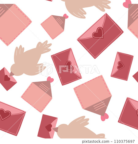 Valentines letters and birds flat design seamless pattern 110375697