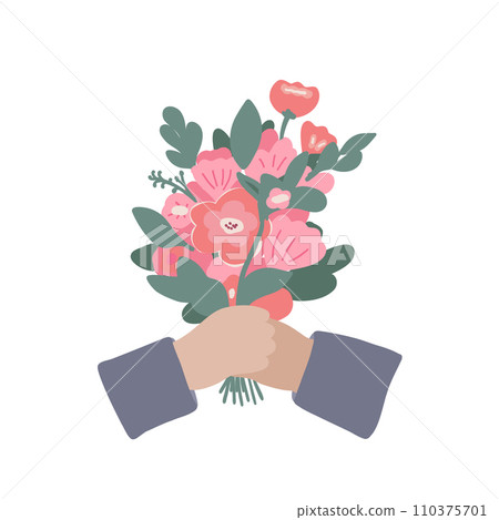 Man's hands holding flowers Valentines day 14 February Man's hands holding flowers Valentines day 14 February 110375701