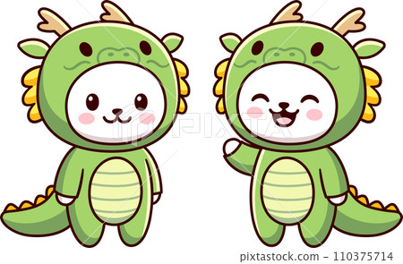 Kawaii cat in green Chinese dragon costume Kawaii cat in green Chinese dragon costume 110375714
