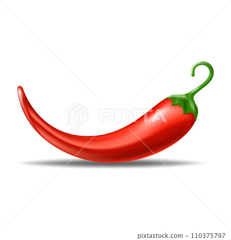 Realistic red chilli pepper icon isolated on transparent background. Design template of food closeup in . Realistic red chilli pepper icon isolated on transparent background. Design template of food closeup in . 110375797