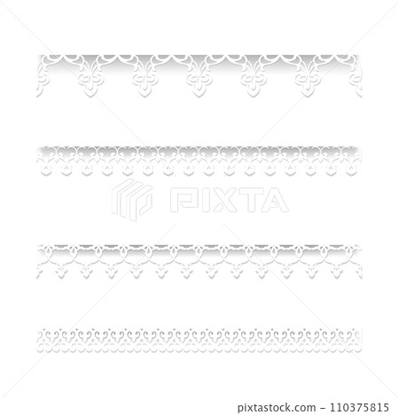 Set of white seamless lace borders with shadows, ornamental paper lines, Set of white seamless lace borders with shadows, ornamental paper lines, 110375815
