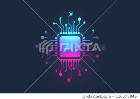 Artificial intelligence icon, sign, logo in the circuit line style. AI processor vector icon flat design. Motherboard digital chip AI. Machine learning design. 110375849