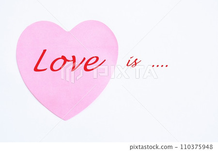 red love is letter on pink heart paper arranging in white background red love is letter on pink heart paper arranging in white background 110375948