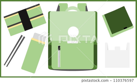 Illustration of a set of items needed for an excursion Illustration of a set of items needed for an excursion 110376597