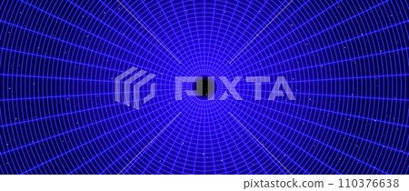 Dark blue glowing wireframe tunnel. Neon wormhole in deep space with stars. Grid tunnel in perspective. Funnel or portal illusion. Circular mesh structure tube. Vector optical illusion illustration Dark blue glowing wireframe tunnel. Neon wormhole in deep space with stars. Grid tunnel in perspective. Funnel or portal illusion. Circular mesh structure tube. Vector optical illusion illustration 110376638