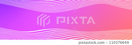 Abstract white wave lines on pink purple gradient background. Wide banner with curve liquid stripes. Wavy border wallpaper for footer, poster, brochure, website, cover, header, flyer. Footer vector 110376649
