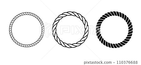 Rope frames set. Round cord borders collection. Circle rope wreath loop frames. Chain, braid or plait border bundle. Circular design elements for decoration, banner, poster. Vector illustration 110376688