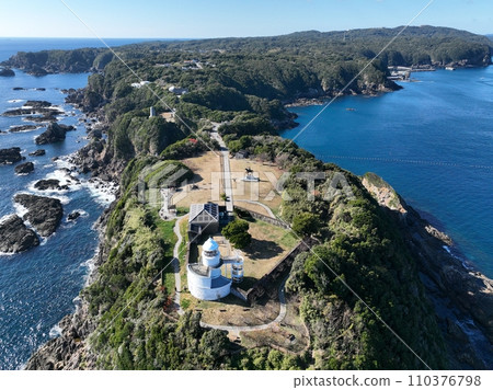 Aerial drone shot of Kii Oshima, the southernmost tip of Wakayama Prefecture 110376798