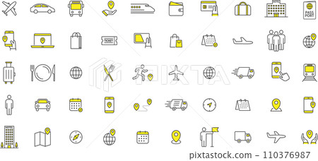 Stylish line drawing travel/movement icon set Stylish line drawing travel/movement icon set 110376987