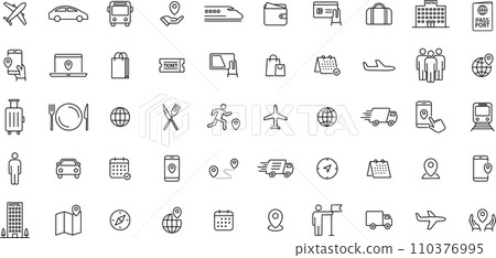 Line drawing travel/movement icon set 110376995
